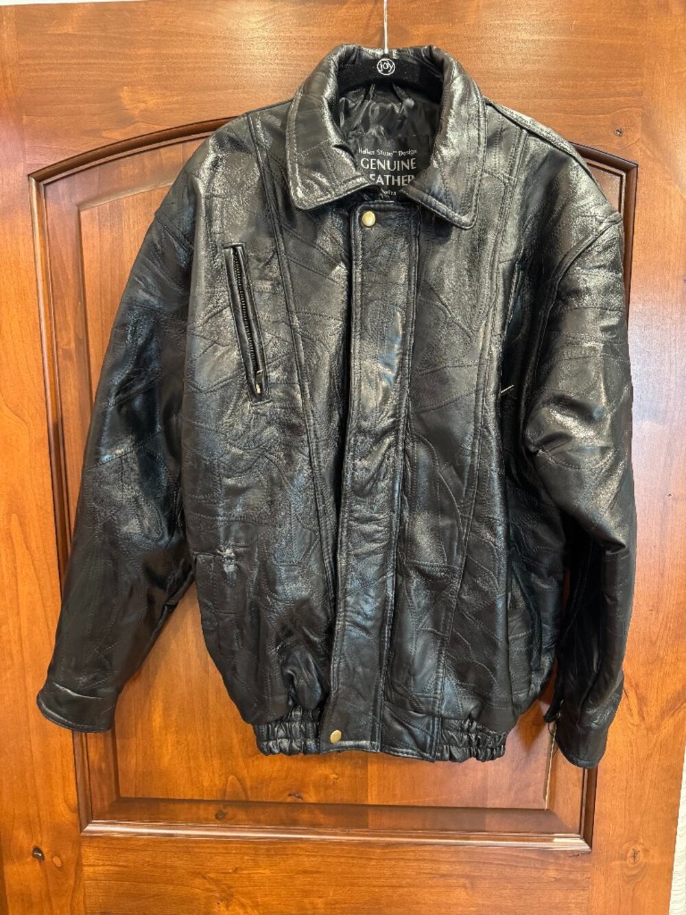 NWT Navarre Italian Stone Design Genuine Leather Bomber Jacket, Size L
